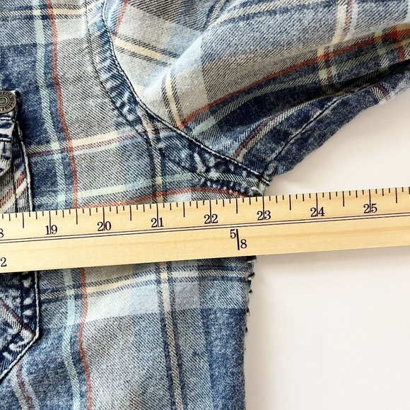 Affliction Black Premium Axle Grease Shirt Snap Buttons Distressed Plaid LARGE - Picture 9 of 10